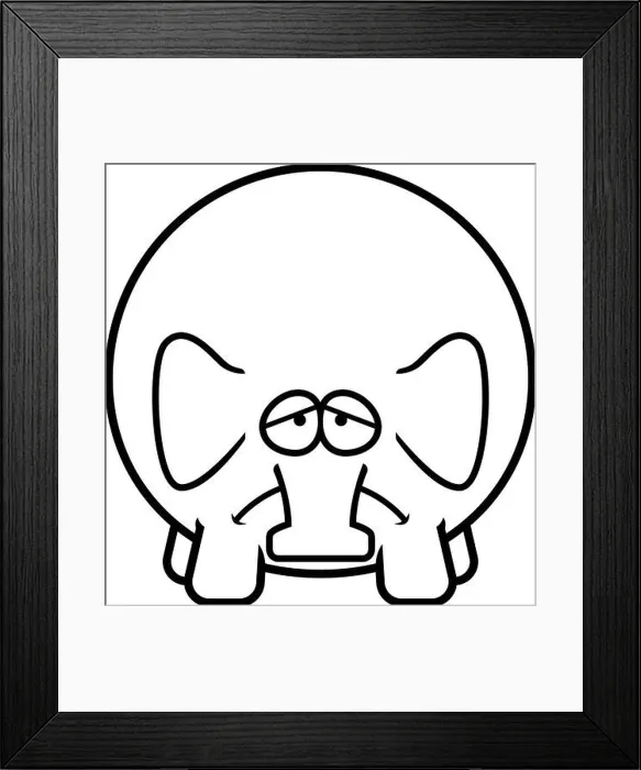 Framed Print : A cartoon illustration of an elephant looking sad Framed Print : A cartoon illustration of an elephant looking sad