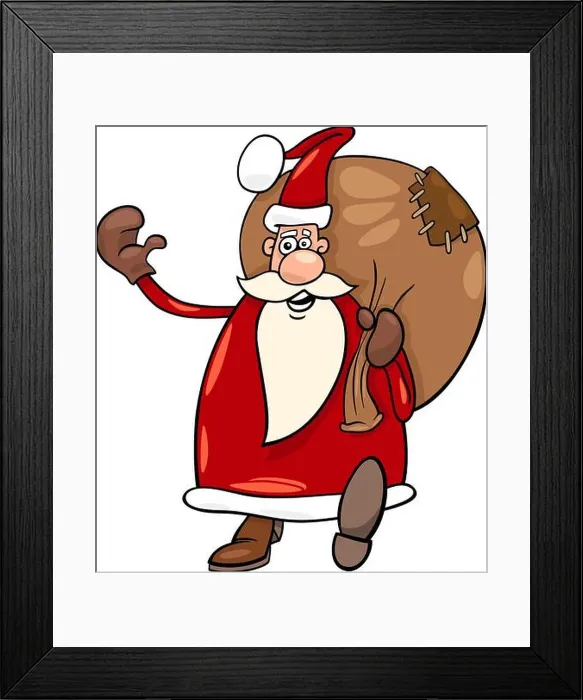 Framed Print : Cartoon Illustration of Funny Santa Claus or Papa Noel or Father Christmas with Sack full of Presents Framed Print : Cartoon Illustration of Funny Santa Claus or Papa Noel or Father Christmas with Sack full of Presents
