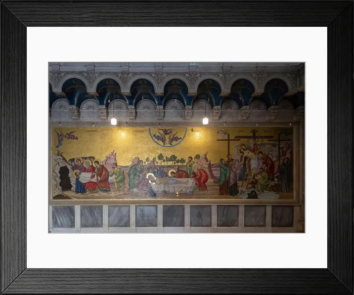 Framed Print : A wall mosaic painting depicting Jesus Christ's body being prepared after his death
