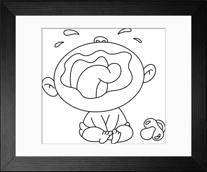 Framed Print : Outlined crying baby. Vector illustration coloring page Framed Print : Outlined crying baby. Vector illustration coloring page