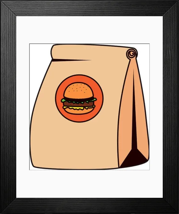 Framed Print : fast food paper bag with hamburger vector illustration design Framed Print : fast food paper bag with hamburger vector illustration design