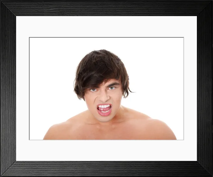 Framed Print : Angry, furious, mad man isolated on white