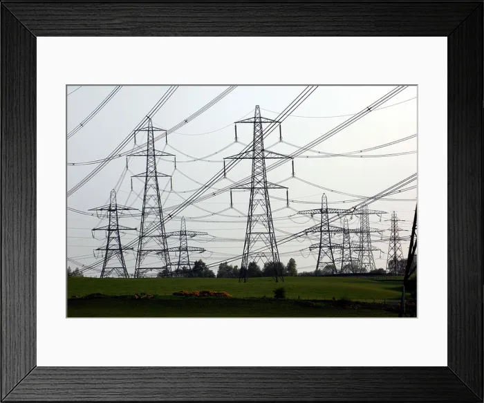 Framed Print : Electricity Pylons over the countryside of Stirlingshire near the town of Falkirk Scotland Framed Print : Electricity Pylons over the countryside of Stirlingshire near the town of Falkirk Scotland