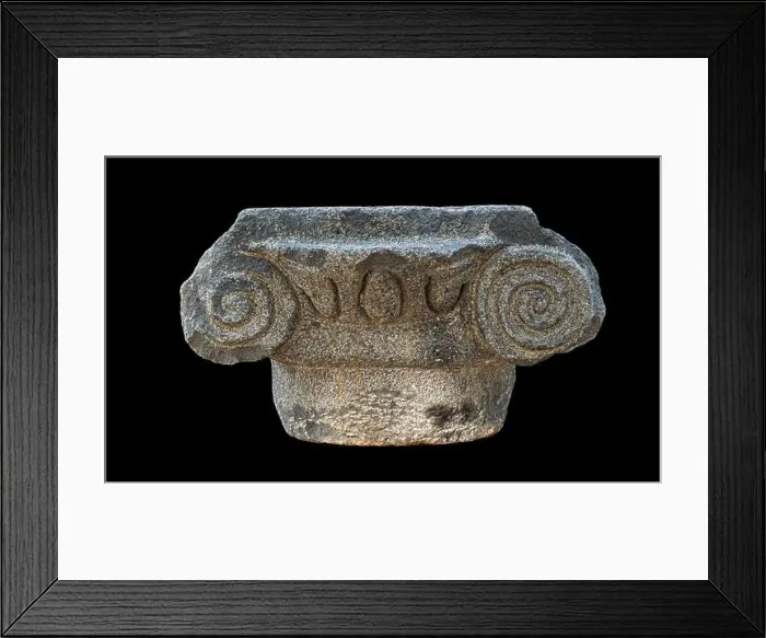 Framed Print : ancient greek ionic style basalt stone capital from the katzrin open air museum in the golan heights in israel isolated Framed Print : ancient greek ionic style basalt stone capital from the katzrin open air museum in the golan heights in israel isolated