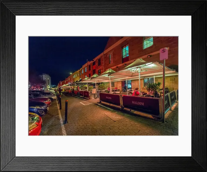 Framed Print : Dining out in the evening in the Salamanca market area in Hobart, Tasmania Framed Print : Dining out in the evening in the Salamanca market area in Hobart, Tasmania
