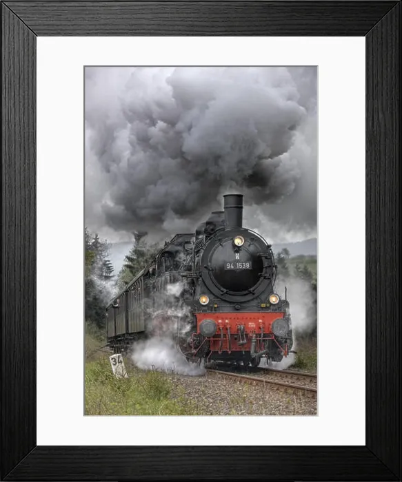 Framed Print : Passenger train, steam locomotive, smoke, landscape Framed Print : Passenger train, steam locomotive, smoke, landscape