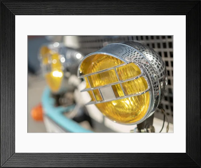Framed Print : Yellow, chrome headlight retro car Framed Print : Yellow, chrome headlight retro car