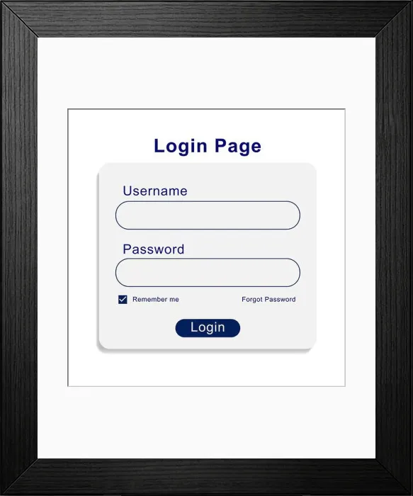 Framed Print : A vector of the login page icon with the username and password fields on the white background