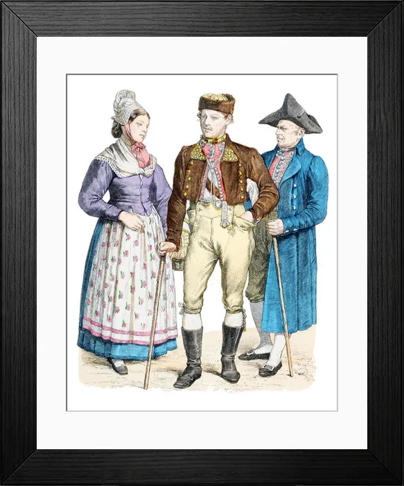 Framed Print : Late19th century XIX 1800s German costumes of Baden Wurttemberg