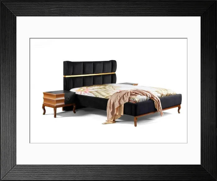 Framed Print : Modern bed and bedside table isolated on white background Framed Print : Modern bed and bedside table isolated on white background