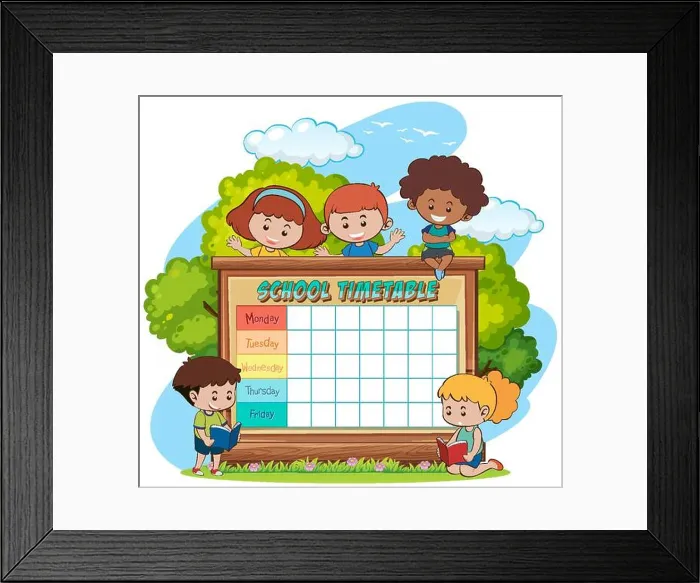 Framed Print : School planner timetable with characters illustration Framed Print : School planner timetable with characters illustration