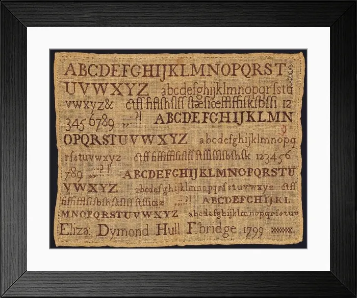 Framed Print : Sampler made at a Quaker school Framed Print : Sampler made at a Quaker school