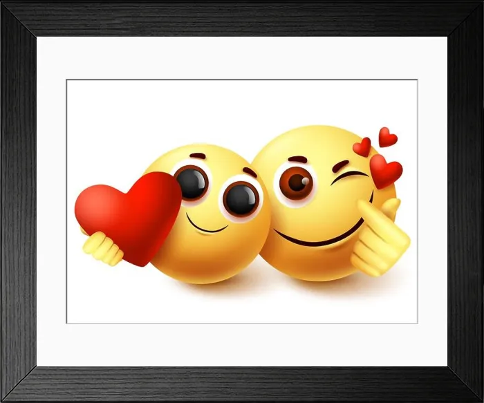 Framed Print : Emoji smiley love couple character vector design Framed Print : Emoji smiley love couple character vector design