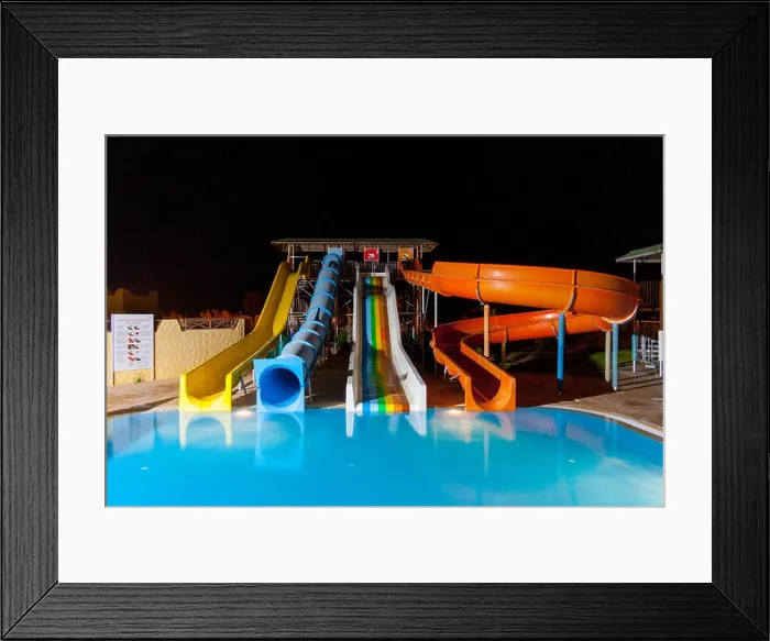 Framed Print : water park slides at night Framed Print : water park slides at night