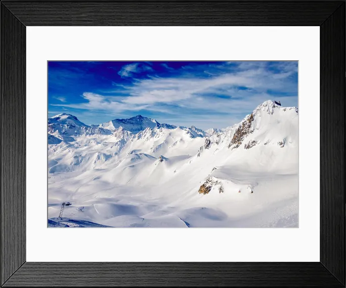 Framed Print : Views around Espace Killy the ski resorts of Tignes and Val D'Isere on a fantastic winter day in Februari