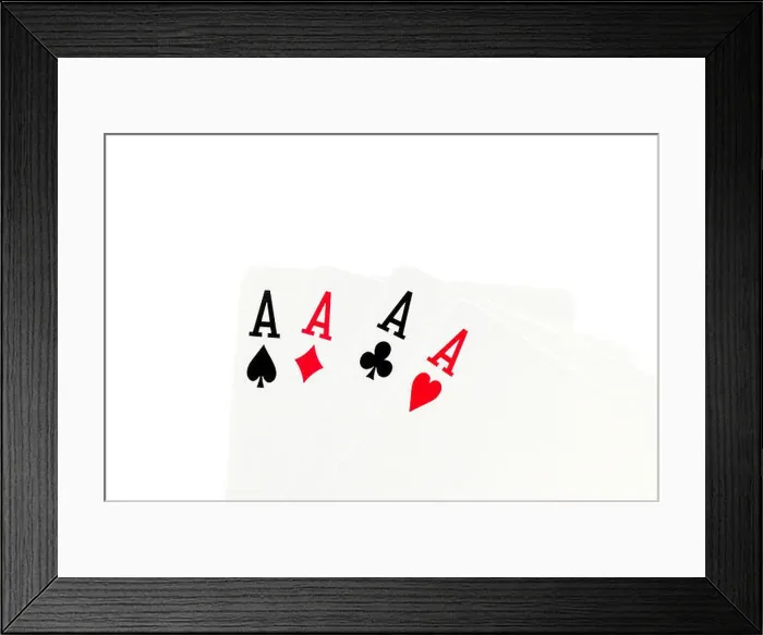 Framed Print : Macro shot of four aces over white Framed Print : Macro shot of four aces over white
