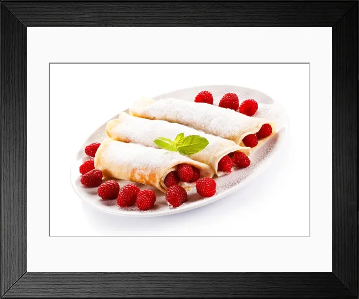Framed Print : Crepes with raspberries and cream Framed Print : Crepes with raspberries and cream