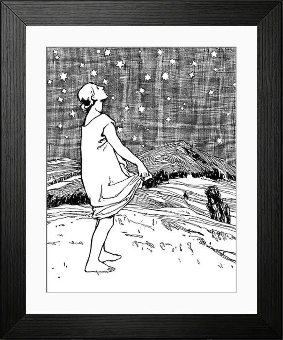 Framed Print : literature, fairy tales, Brother's Grimm, 'The Star-Money', drawing by Otto Ubbelhode Framed Print : literature, fairy tales, Brother's Grimm, 'The Star-Money', drawing by Otto Ubbelhode