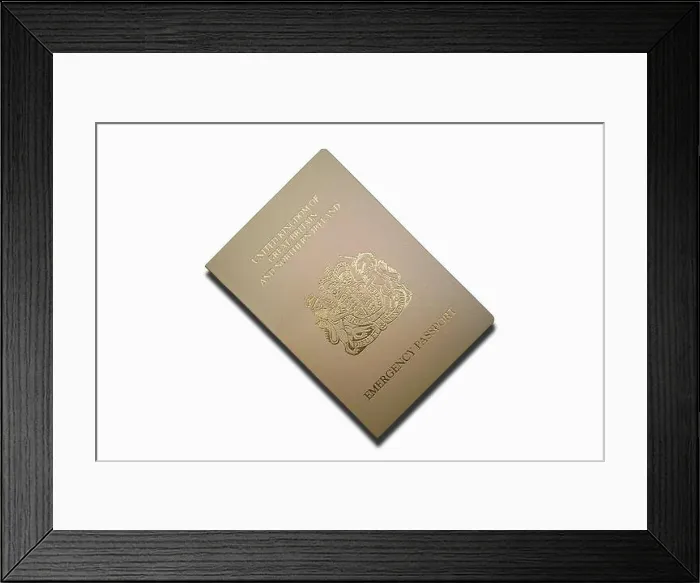 Framed Print : Close-up on a British emergency passport isolated on a white background Framed Print : Close-up on a British emergency passport isolated on a white background
