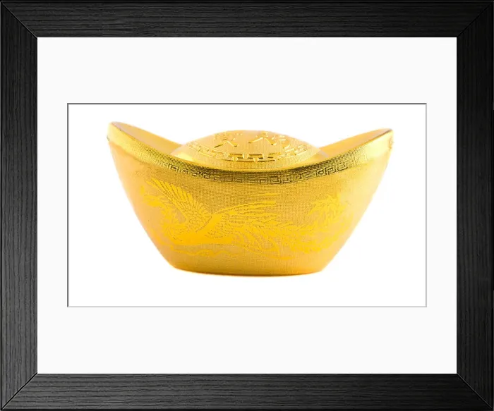 Framed Print : traditional chinese ancient gold bullion nugget isolated on white Framed Print : traditional chinese ancient gold bullion nugget isolated on white