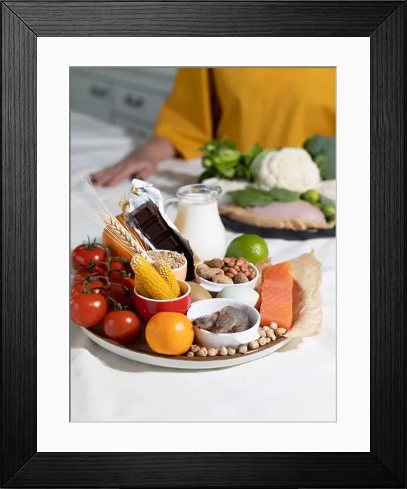 Framed Print : Elimination diet concept. A woman avoids food allergens - fish Framed Print : Elimination diet concept. A woman avoids food allergens - fish