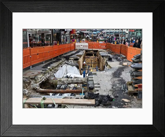 Framed Print : construction site in the pedestrian zone Framed Print : construction site in the pedestrian zone