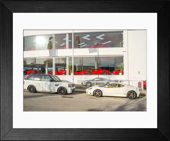 Framed Print : Ferrari car, dealership, showroom, Marbella, Costa del sol, Spain Framed Print : Ferrari car, dealership, showroom, Marbella, Costa del sol, Spain