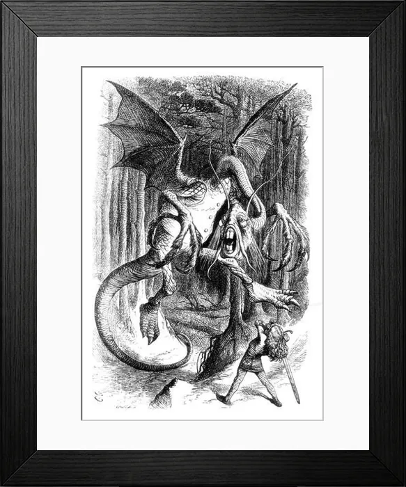Framed Print : Through the Looking-Glass, Alice Battles the Jabberwock