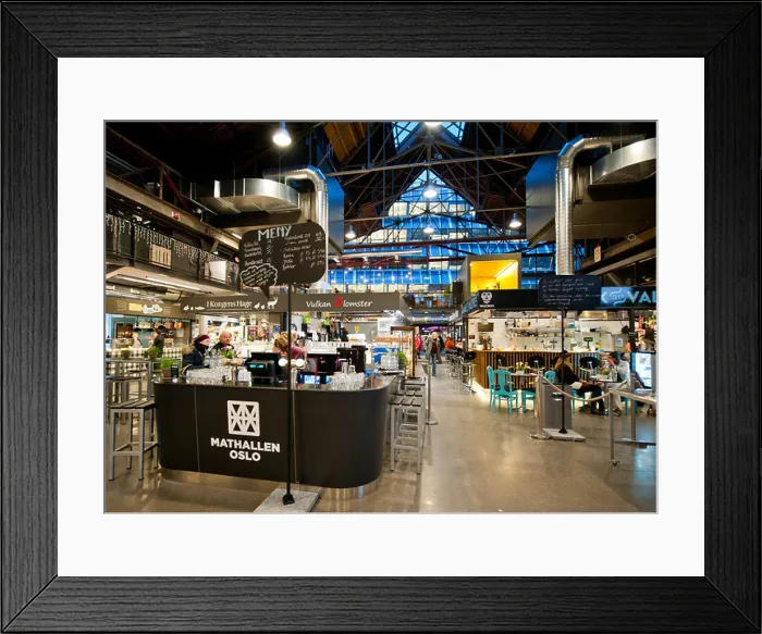 Framed Print : Inside the 'Mathallen' food court and market in Oslo, Norway Framed Print : Inside the 'Mathallen' food court and market in Oslo, Norway