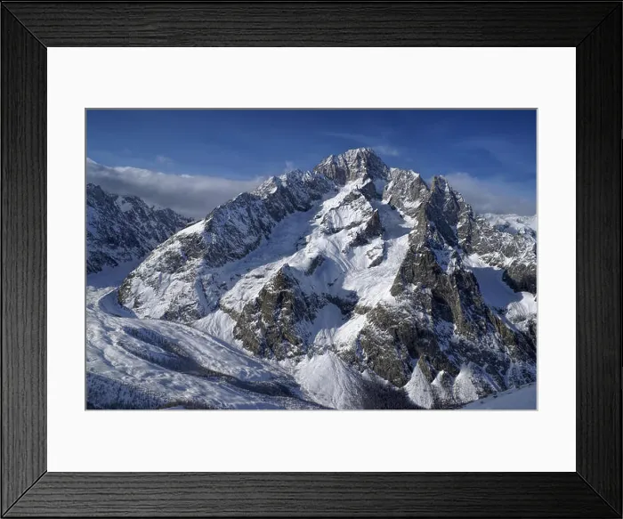 Framed Print : Amazing view of a mt Blanc in Alps covered in snow illuminated by the setting sun Framed Print : Amazing view of a mt Blanc in Alps covered in snow illuminated by the setting sun