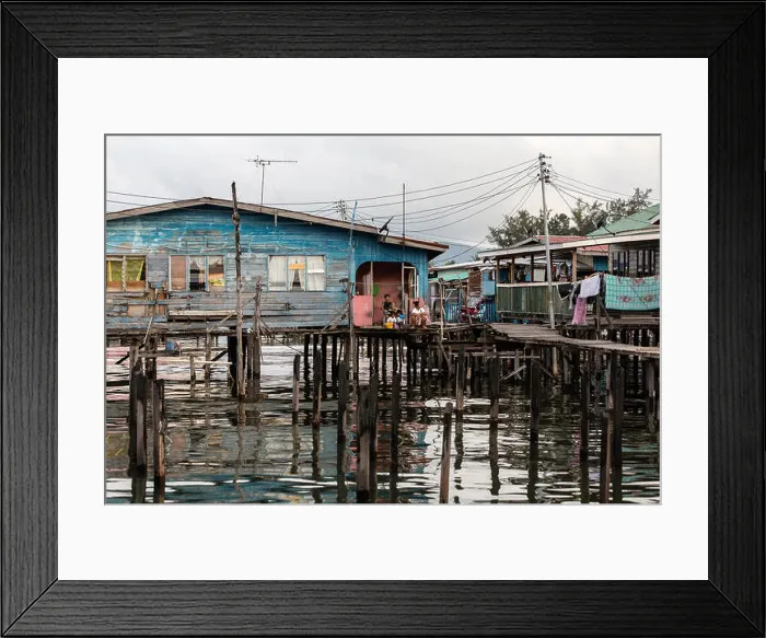 Framed Print : Stilted huts on the water, Kota Kinabalu, Borneo, Malaysia Framed Print : Stilted huts on the water, Kota Kinabalu, Borneo, Malaysia