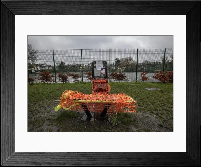 Framed Print : Recreational gym activity area cordoned off due to the coronavirus lockdown guidelines in Southwest London Framed Print : Recreational gym activity area cordoned off due to the coronavirus lockdown guidelines in Southwest London