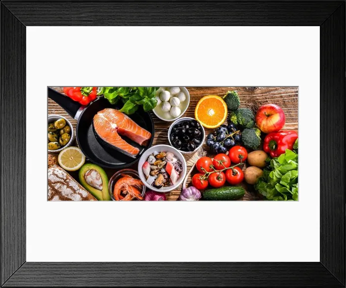 Framed Print : Food products representing the Mediterranean diet Framed Print : Food products representing the Mediterranean diet