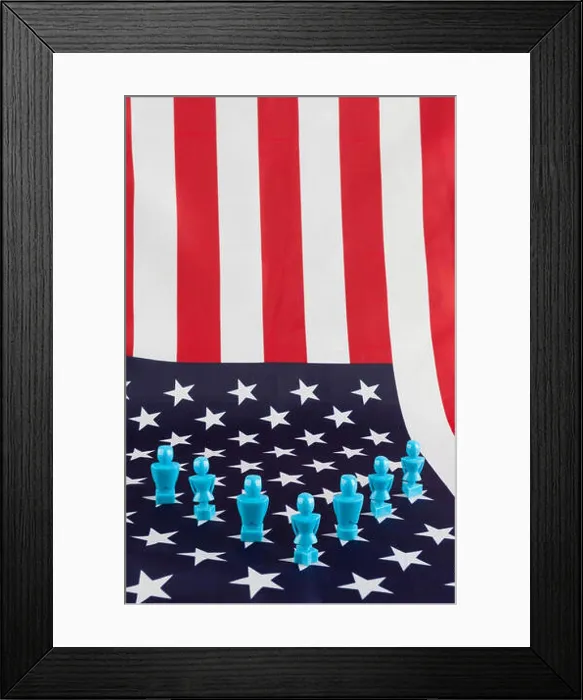 Framed Print : Male and Female figurines on USA flag. Voting, elections, equality, patriotism, independence, and leadership concepts Framed Print : Male and Female figurines on USA flag. Voting, elections, equality, patriotism, independence, and leadership concepts
