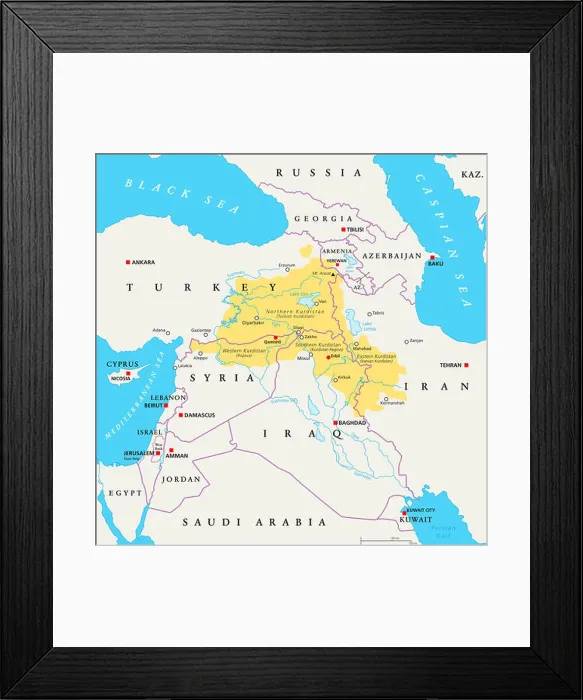 Framed Print : Kurdistan region political map Framed Print : Kurdistan region political map