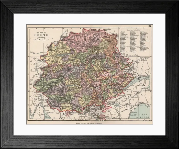 Framed Print : County of Perth'. Perthshire. Parishes. BARTHOLOMEW, 1891 antique map Framed Print : County of Perth'. Perthshire. Parishes. BARTHOLOMEW, 1891 antique map