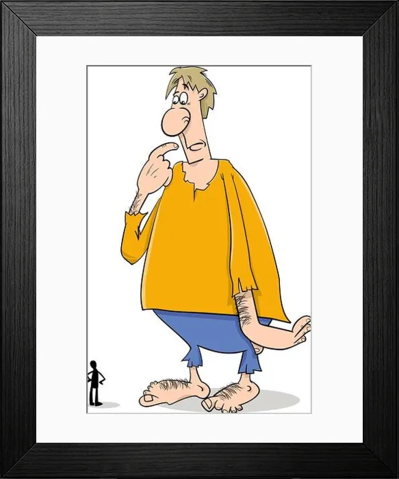 Framed Print : Cartoon Illustration of Giant Fantasy or Fairy Tale Character and a Man Framed Print : Cartoon Illustration of Giant Fantasy or Fairy Tale Character and a Man