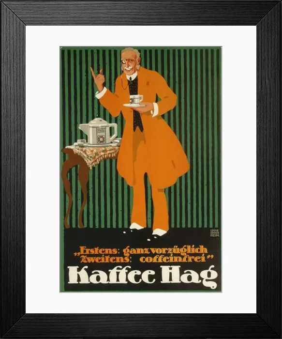 Framed Print : Kaffee Hag, Louis Oppenheim, Coburg 1879 - 1936 Berlin, 1913, print, color lithograph, sheet: 900 mm x 595 mm Framed Print : Kaffee Hag, Louis Oppenheim, Coburg 1879 - 1936 Berlin, 1913, print, color lithograph, sheet: 900 mm x 595 mm