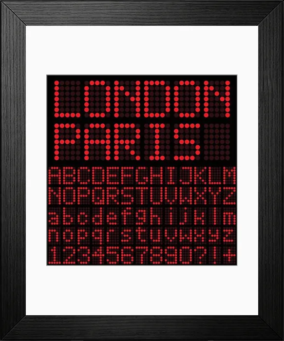 Framed Print : Red LED Letters and Numbers Framed Print : Red LED Letters and Numbers
