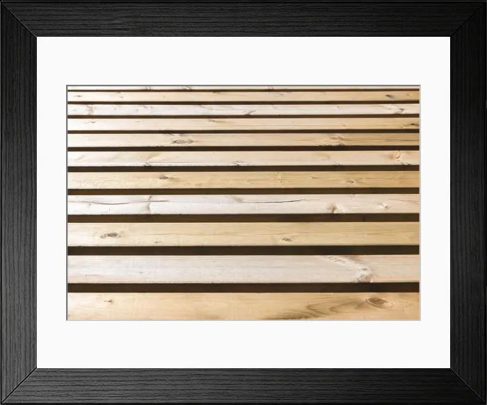Framed Print : Parallel wooden slats in a natural rustic finish Framed Print : Parallel wooden slats in a natural rustic finish