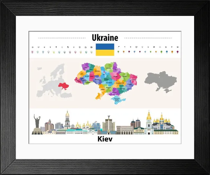 Framed Print : Ukraine regions (oblasts) with administrative divisions (raions) map Framed Print : Ukraine regions (oblasts) with administrative divisions (raions) map