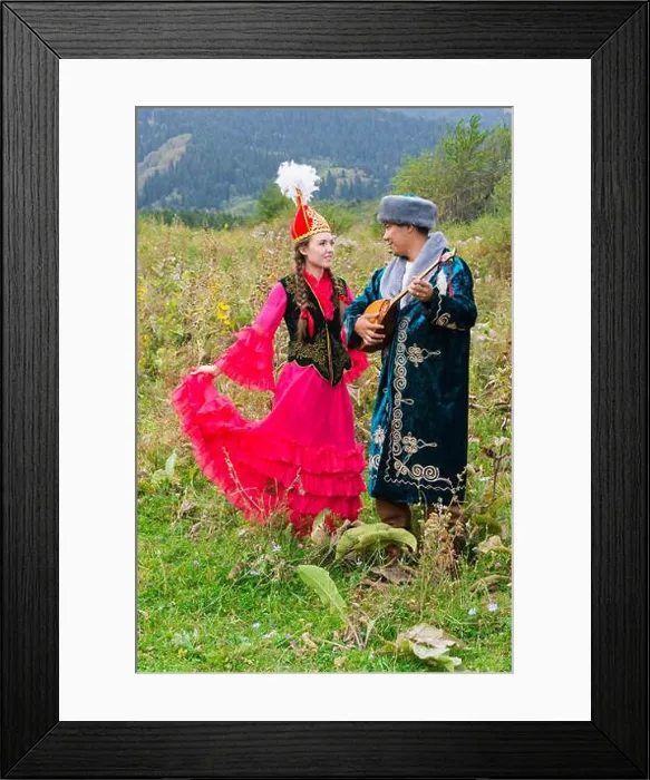 Framed Print : Kazakh man singing and playing dombra for a woman Framed Print : Kazakh man singing and playing dombra for a woman