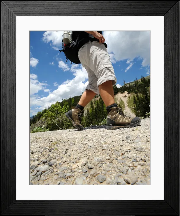 Framed Print : Detail wanderer, legs, mountain shoe Framed Print : Detail wanderer, legs, mountain shoe