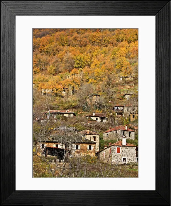 Framed Print : Partial view of picturesque Skoteina village, on the Pieria mountains, Pieria, Macedonia, Greece Framed Print : Partial view of picturesque Skoteina village, on the Pieria mountains, Pieria, Macedonia, Greece