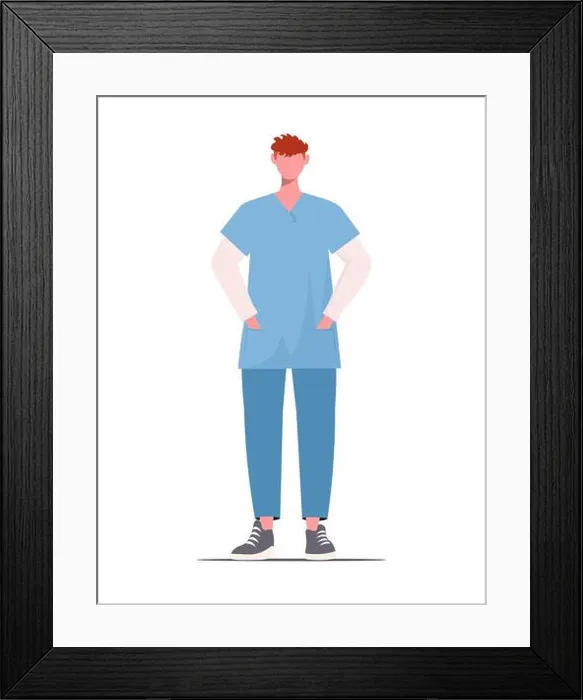 Framed Print : Medical staff in blue uniform isolated on white background Framed Print : Medical staff in blue uniform isolated on white background