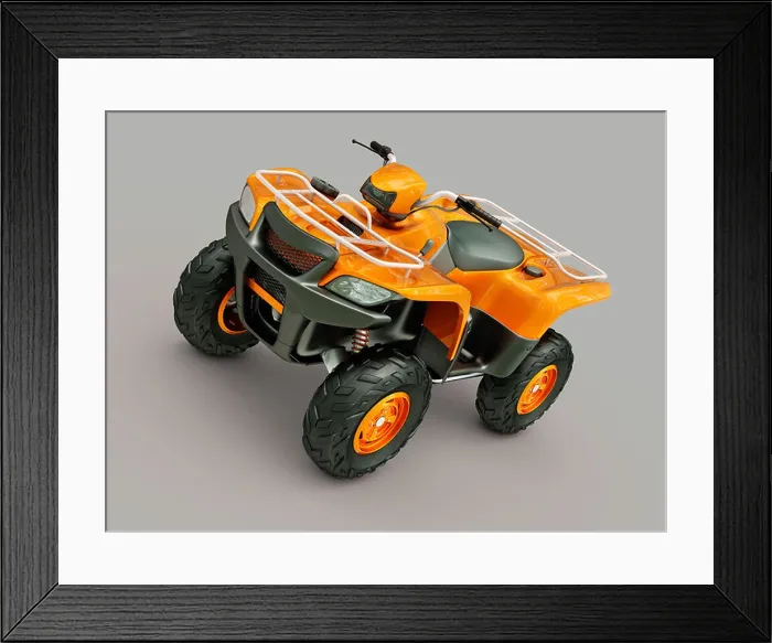 Framed Print : Quad bike Sports quad bike on a grey background Framed Print : Quad bike Sports quad bike on a grey background