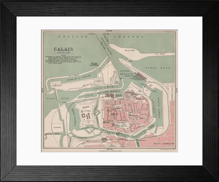 Framed Print : CALAIS antique town city plan de la ville. Harbour port. Pas-de-Calais 1913 map Framed Print : CALAIS antique town city plan de la ville. Harbour port. Pas-de-Calais 1913 map