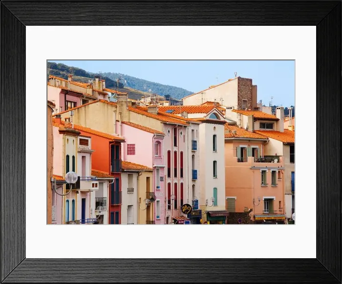 Framed Print : Low angle view of buildings in a town, Collioure, Vermillion Coast, Pyrennes-Orientales, Languedoc-Roussillon, France Framed Print : Low angle view of buildings in a town, Collioure, Vermillion Coast, Pyrennes-Orientales, Languedoc-Roussillon, France