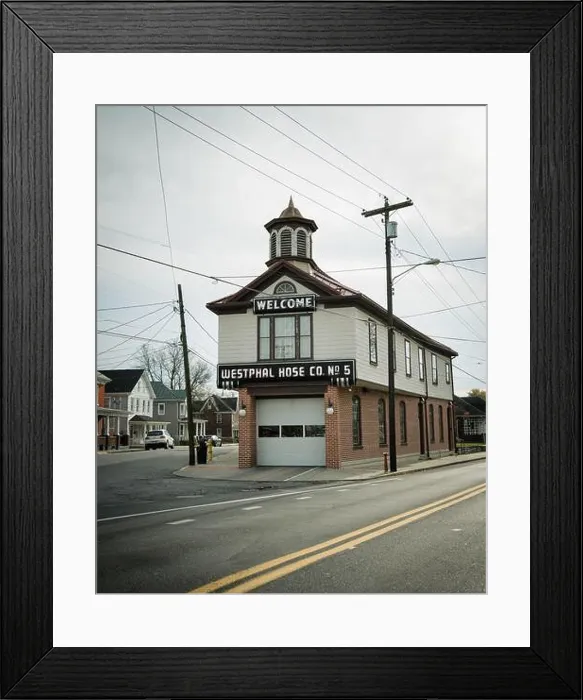 Framed Print : Martinsburg Fire Station 5 vintage sign, Martinsburg, West Virginia
