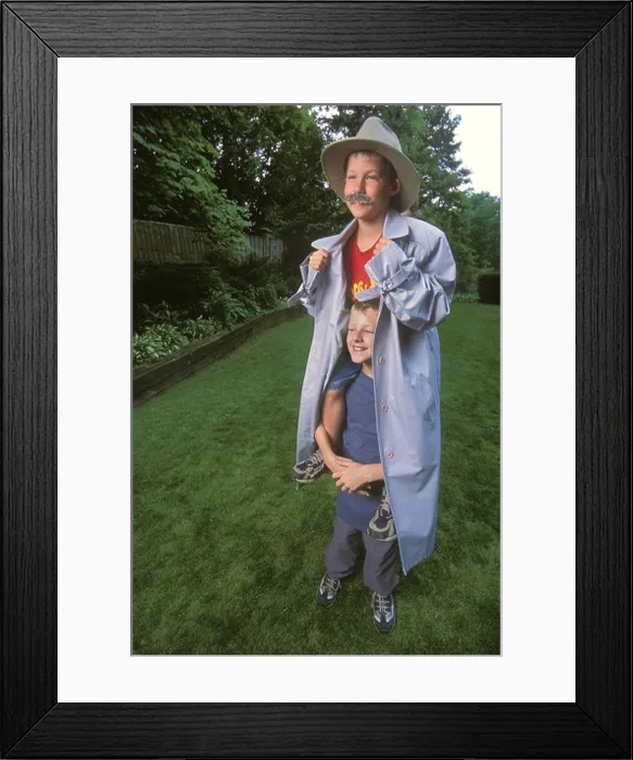 Framed Print : two kids dress up as one adult Framed Print : two kids dress up as one adult
